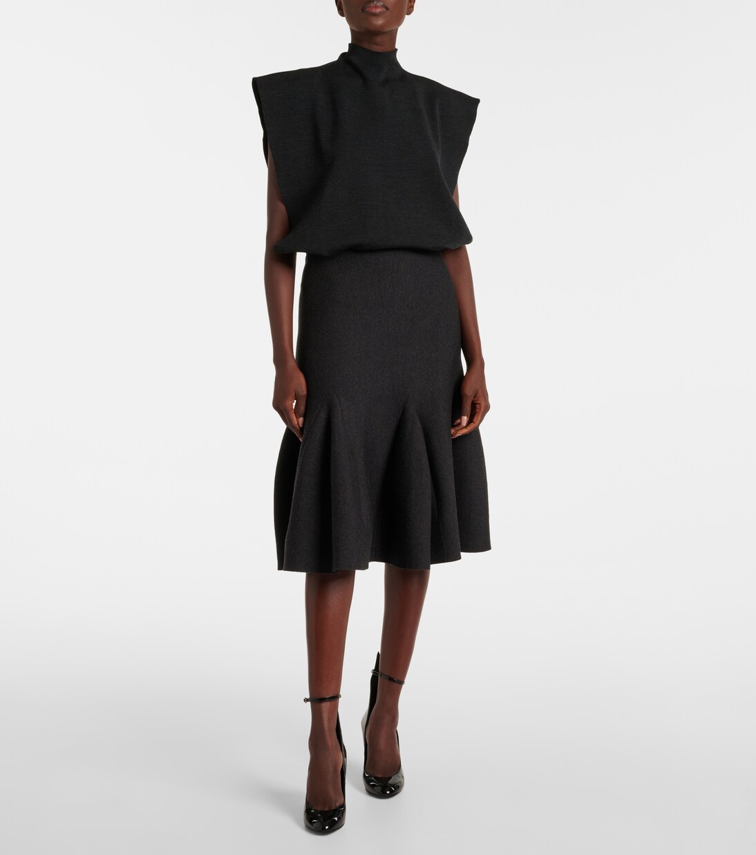 羊毛混纺中长半身裙 | Alaïa