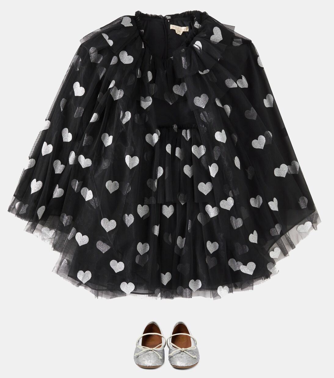 Heart-printed tiered tulle dress | Konges Sløjd