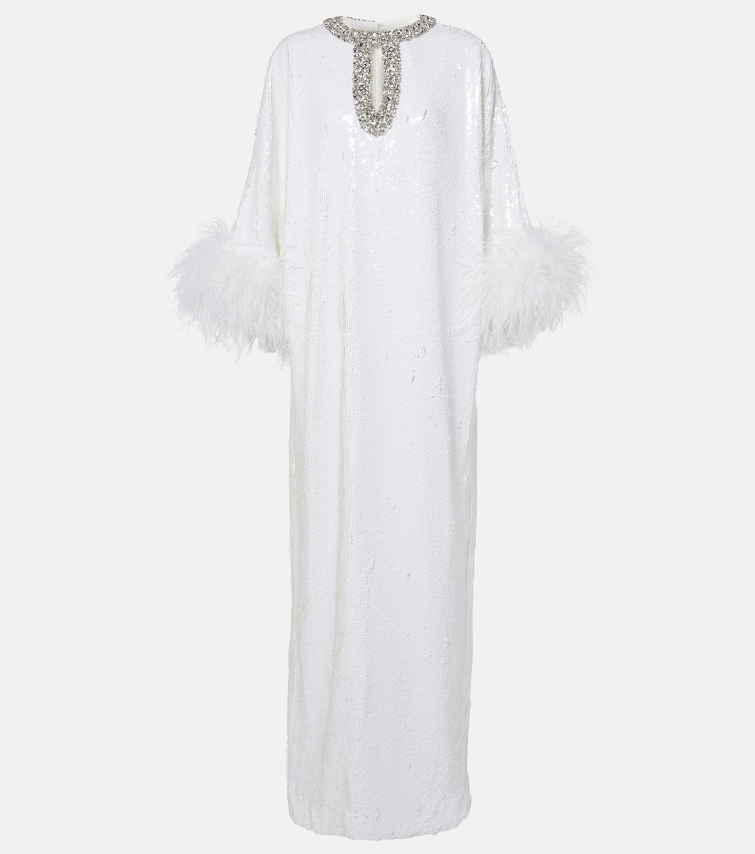 Maxikleid mit Federn und Kristallen | Self-Portrait