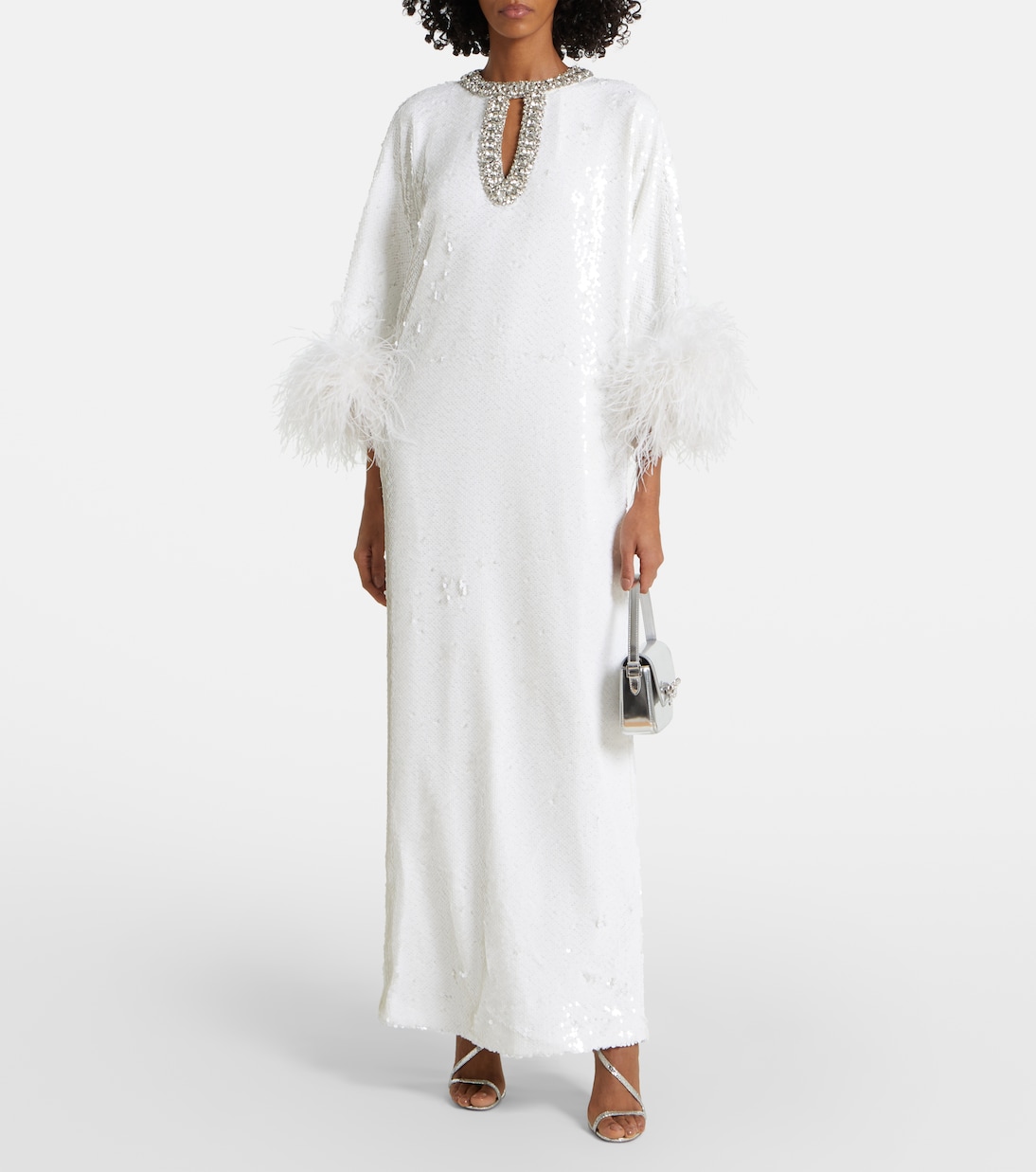 Maxikleid mit Federn und Kristallen | Self-Portrait