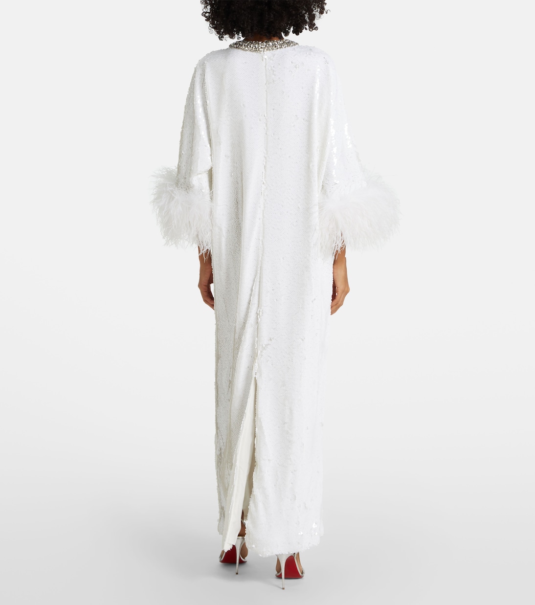 Maxikleid mit Federn und Kristallen | Self-Portrait