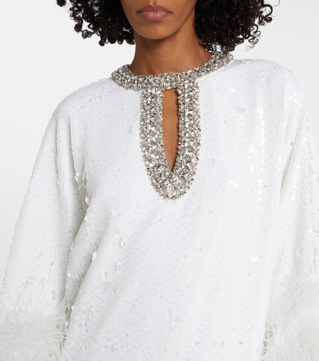 Maxikleid mit Federn und Kristallen | Self-Portrait