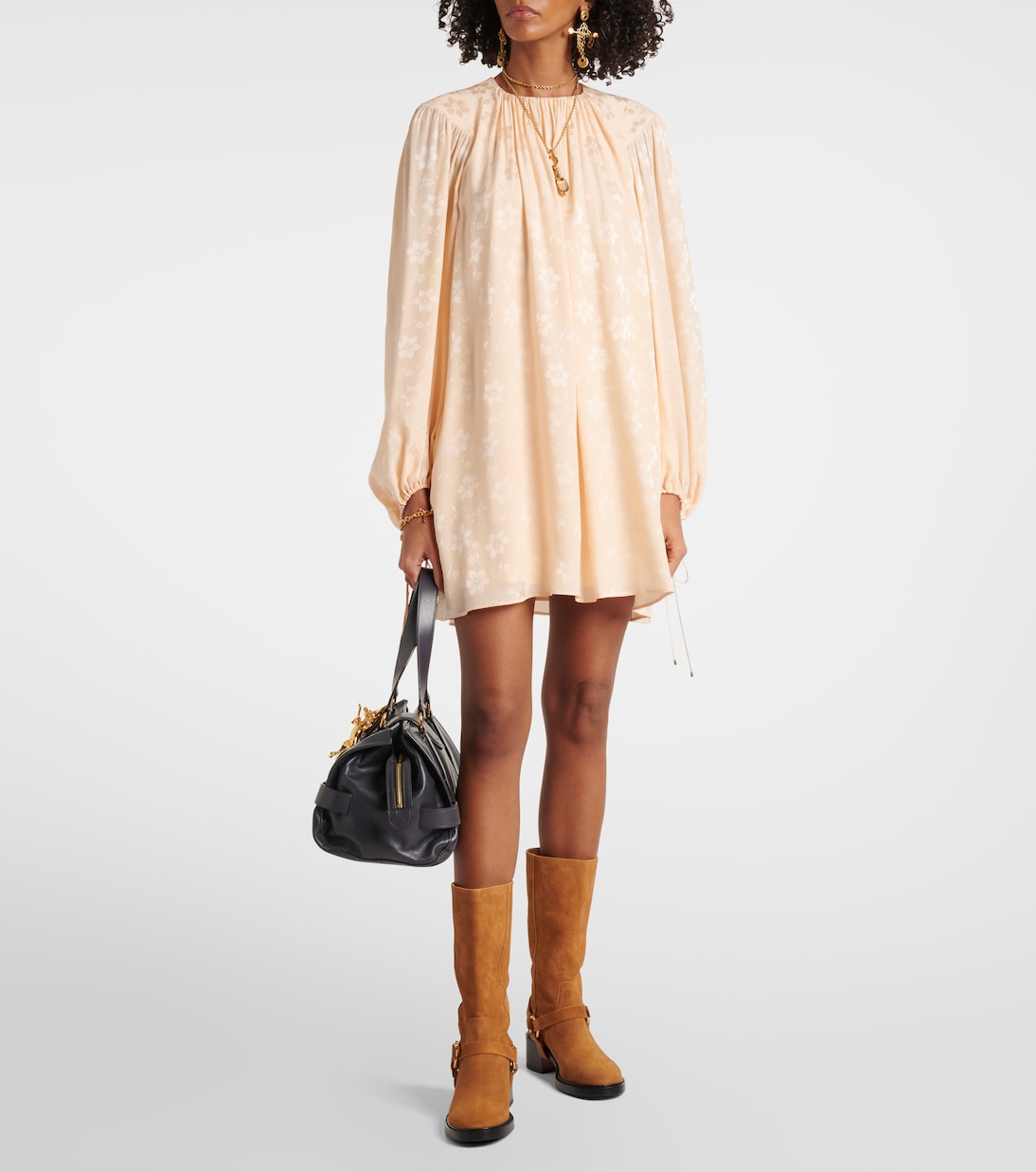 Vestido corto de seda en jacquard floral | Chloé