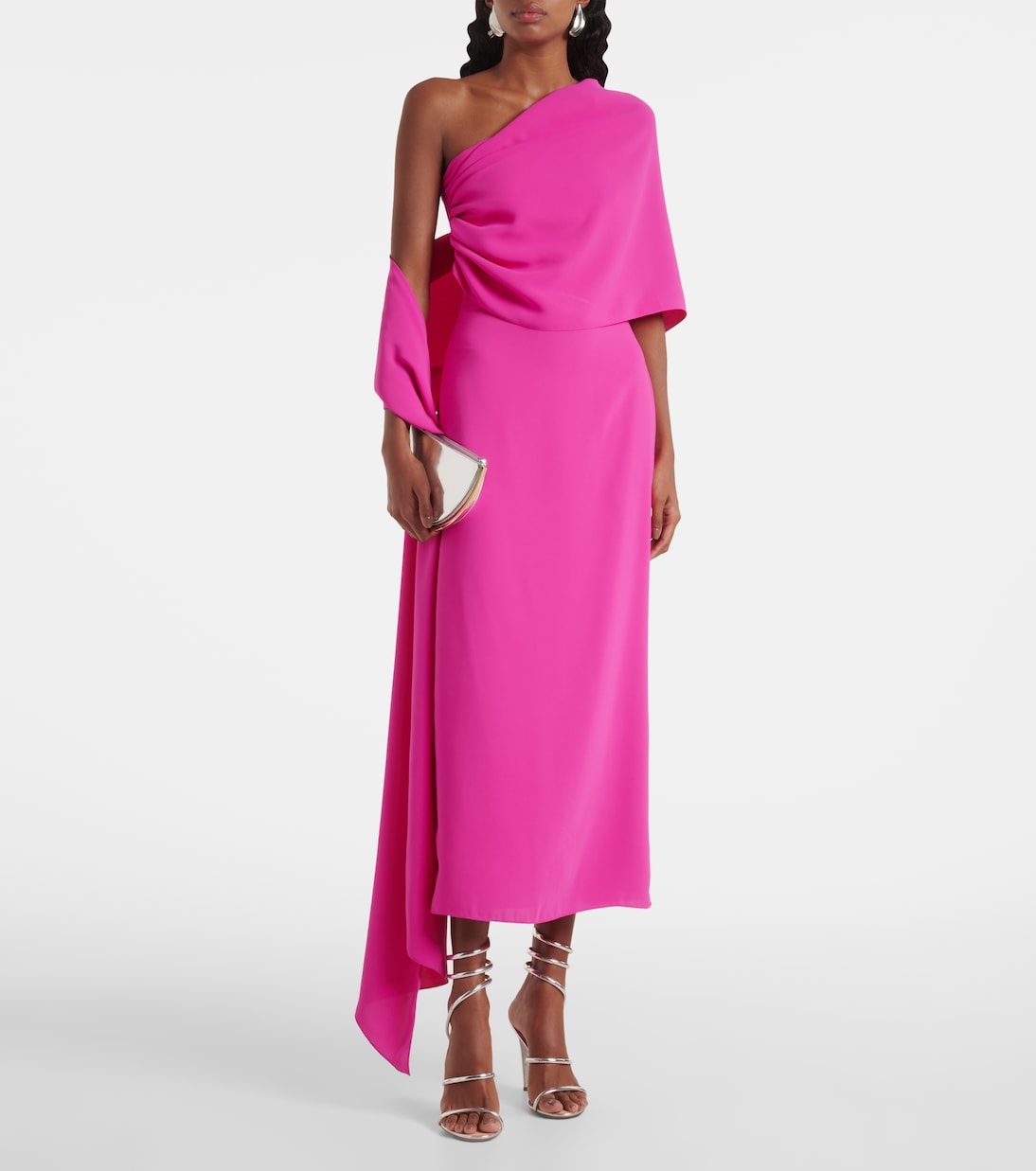 披肩式真丝绉纱酒会裙 | Marmar Halim