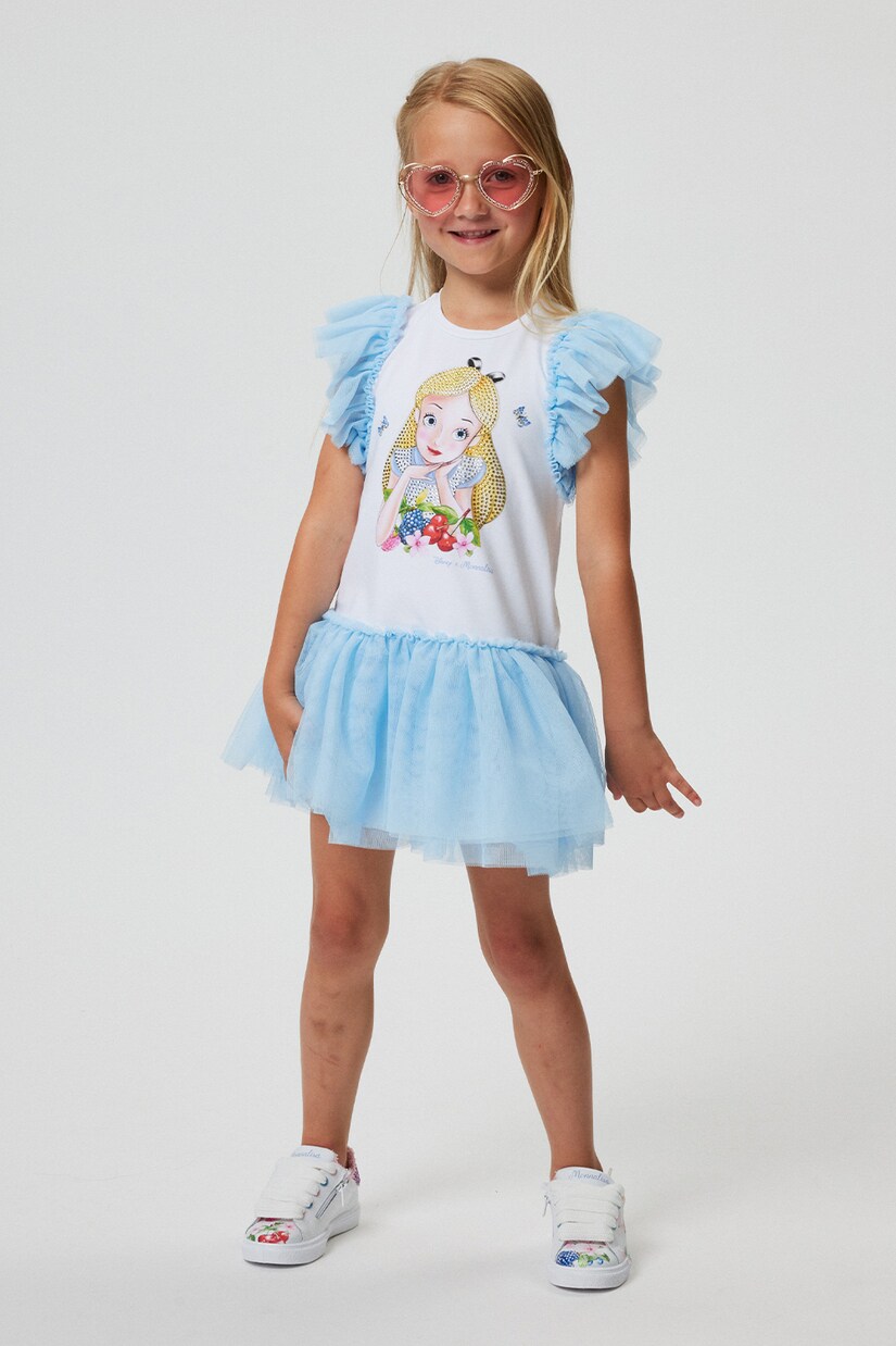 Cotton-blend jersey and tulle dress | Monnalisa