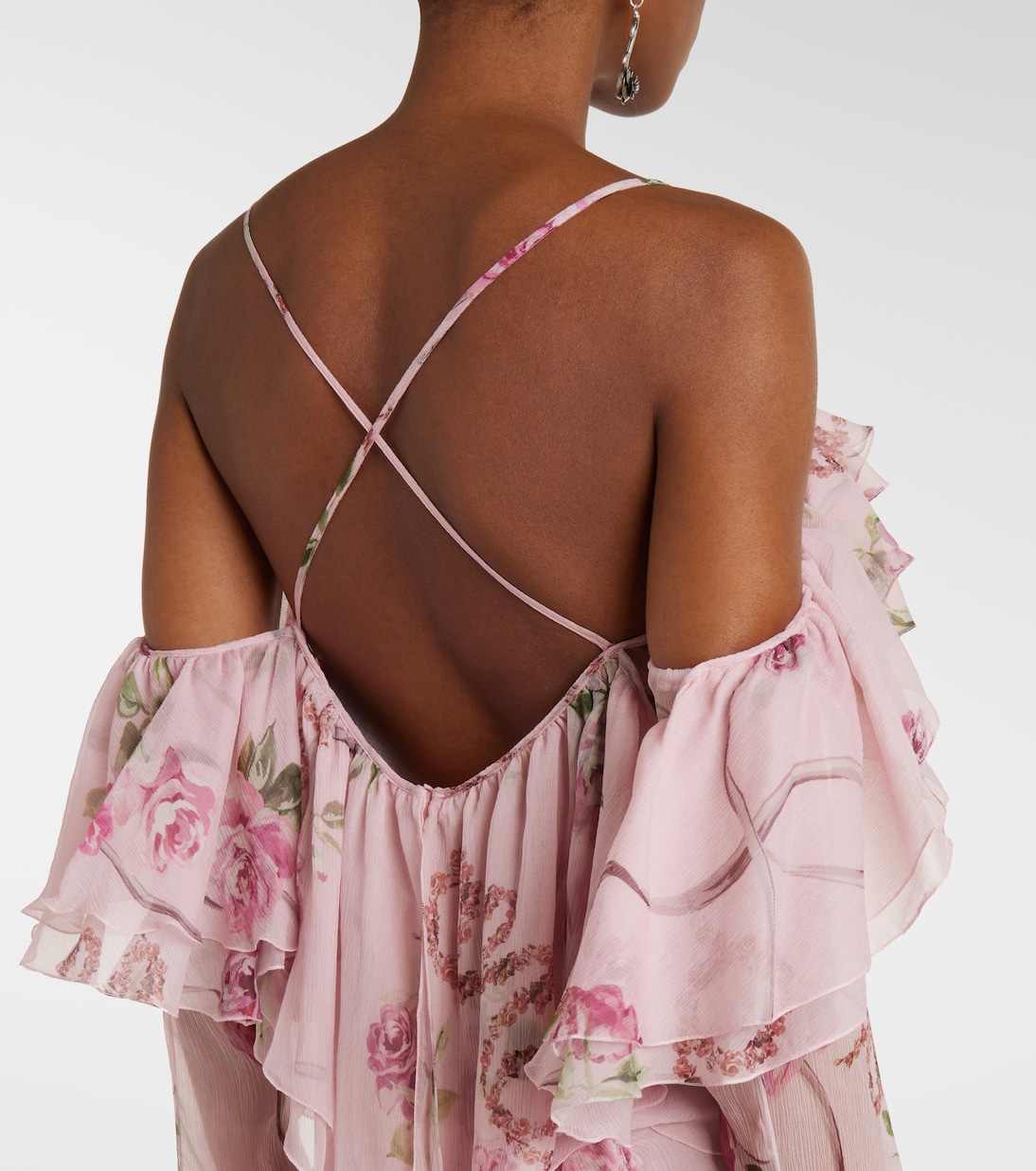 Ruffle-trimmed floral silk top | Blumarine