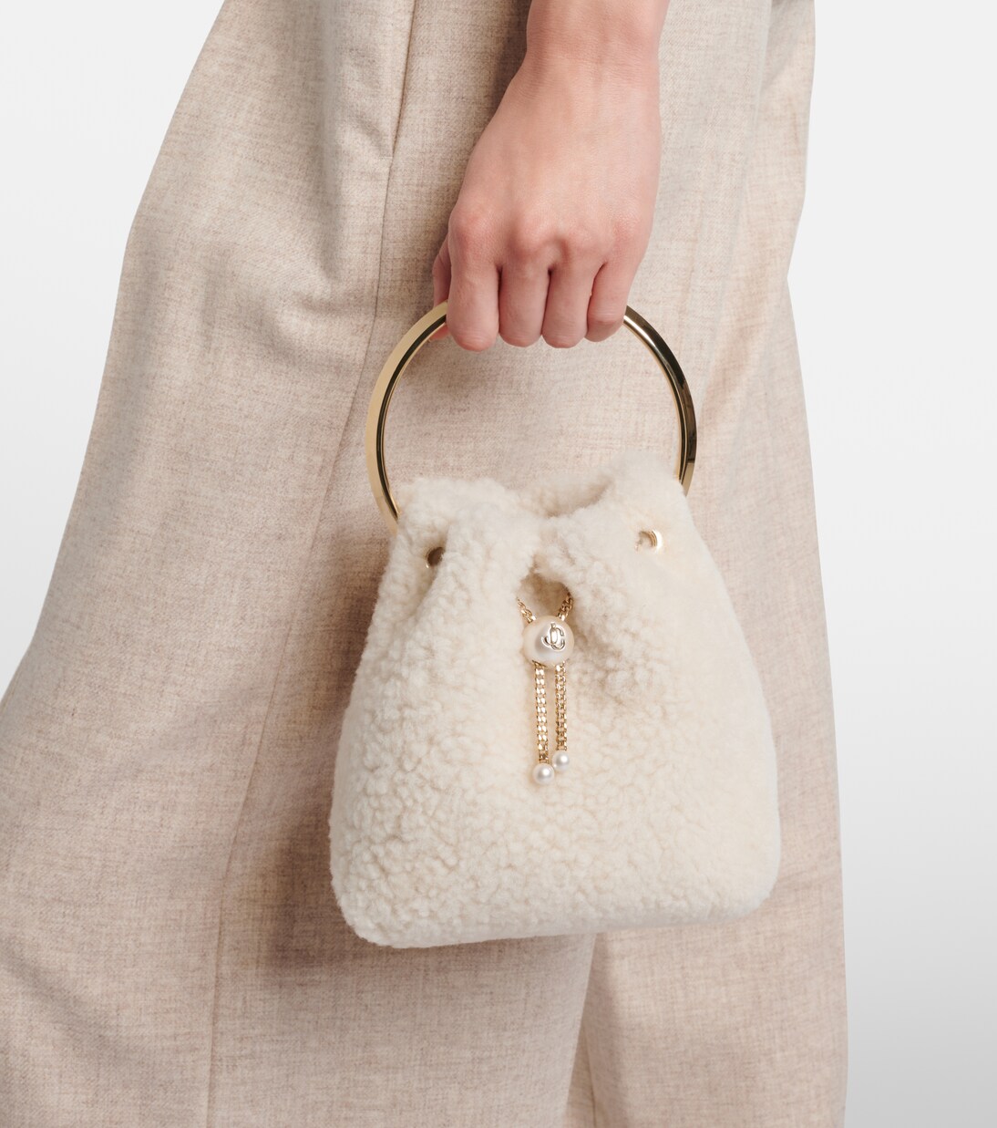 Bon Bon Small shearling bucket bag | Jimmy Choo