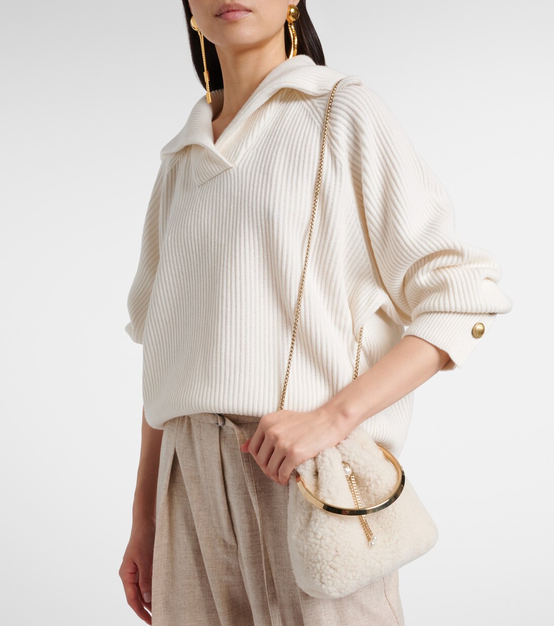 Bon Bon Small shearling bucket bag | Jimmy Choo