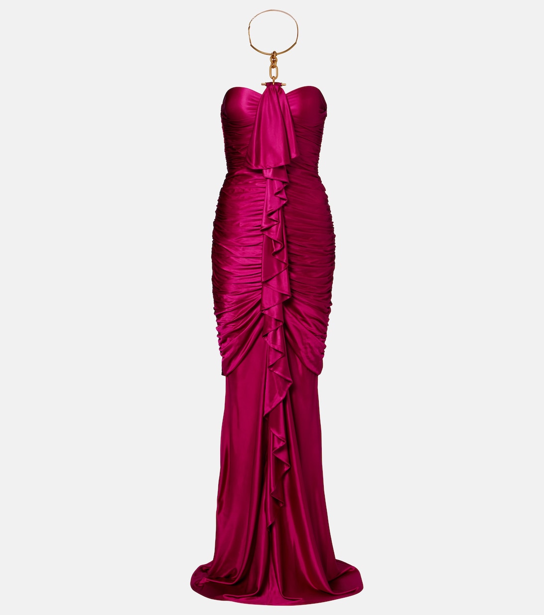 Abito lungo in raso con ruches | Balmain