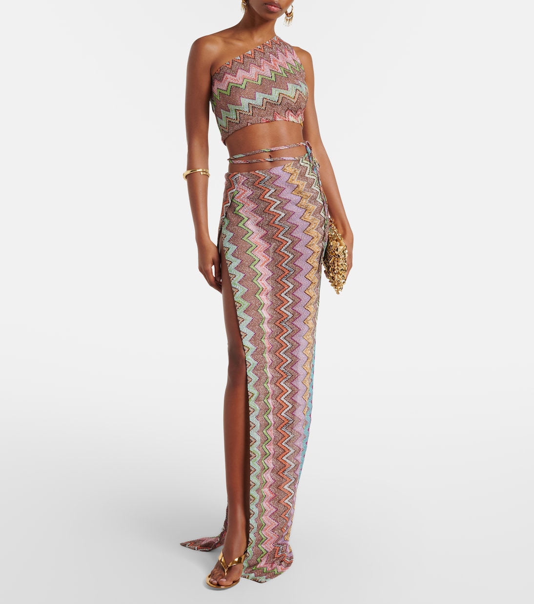 Zigzag one-shoulder lamé top | Missoni