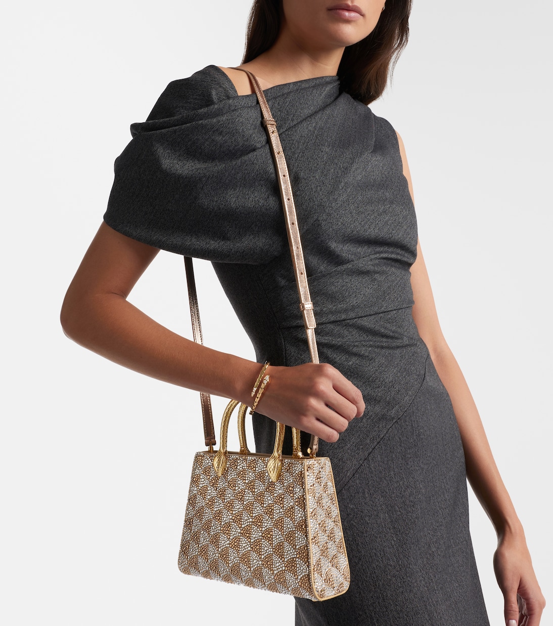 Serpentine Duo Small embellished suede tote bag | Bvlgari