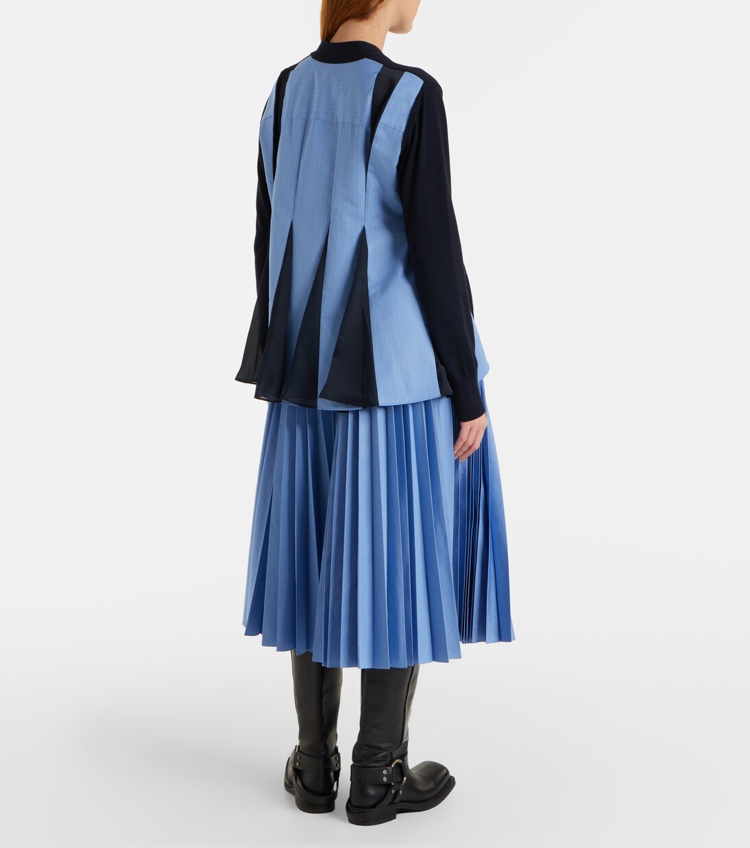 Striped cotton-blend poplin midi skirt | Sacai