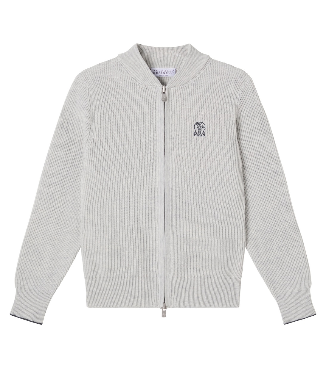 Ribbed-knit cotton zip-up cardigan | Brunello Cucinelli Kids