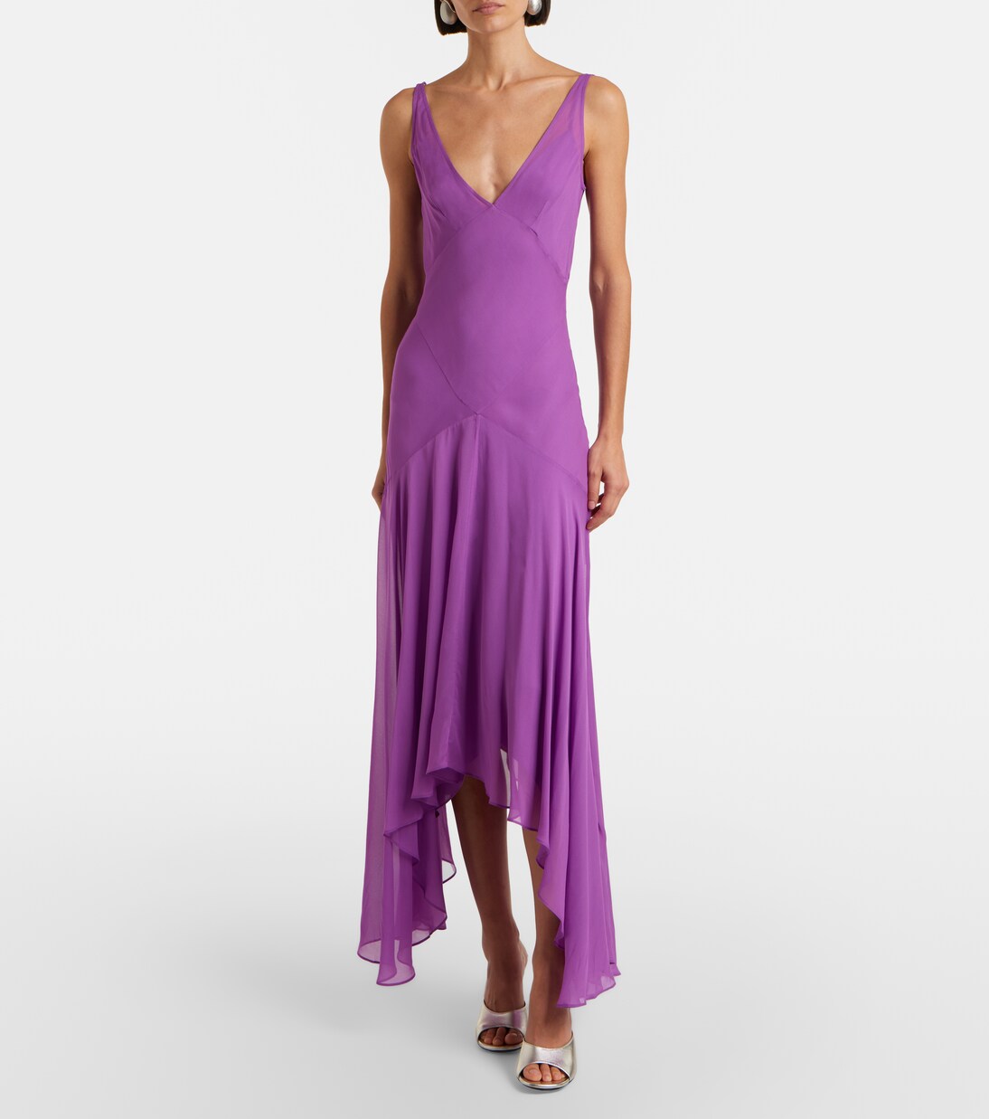 Mystica asymmetric georgette midi dress | De La Vali