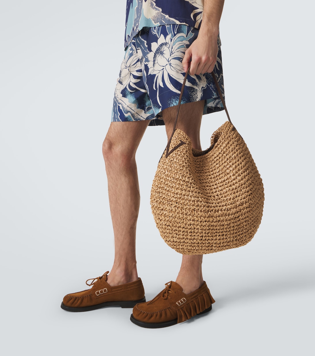 Bulb XL suede-trimmed raffia bucket bag | JW Anderson