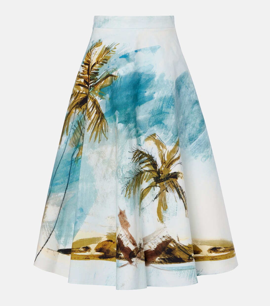 Printed cotton-blend poplin midi skirt | Oscar de la Renta