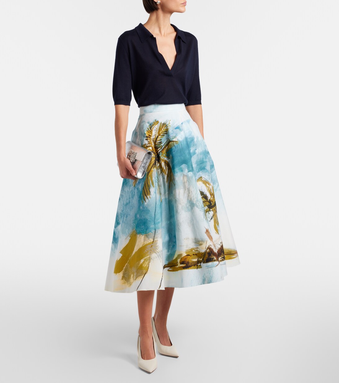 Printed cotton-blend poplin midi skirt | Oscar de la Renta