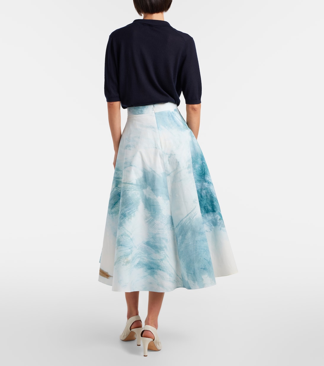 Printed cotton-blend poplin midi skirt | Oscar de la Renta
