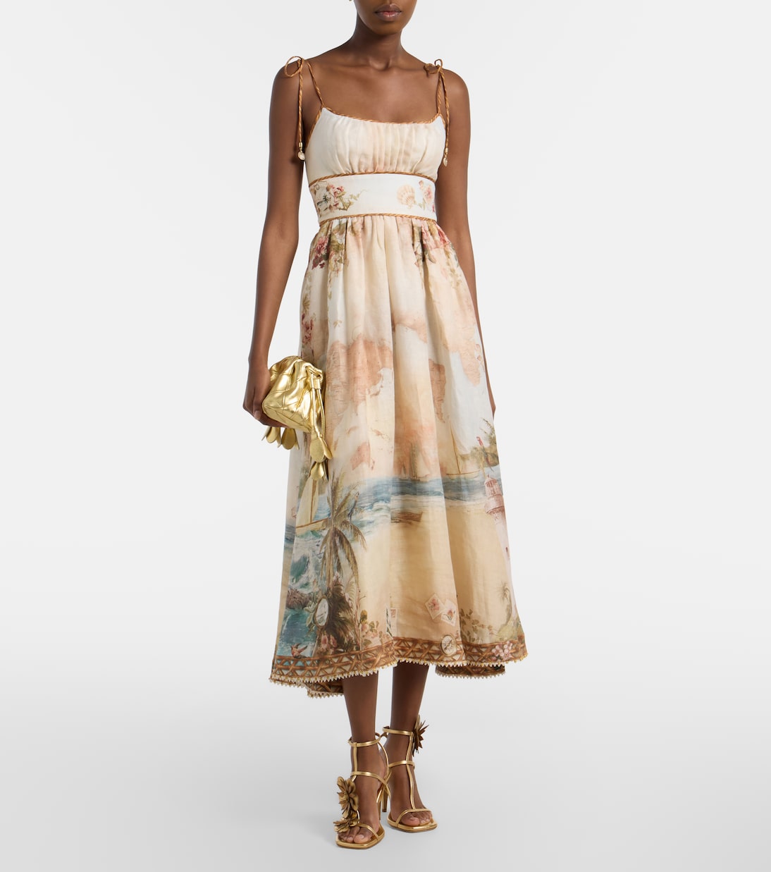 Mahon printed linen midi dress | Zimmermann