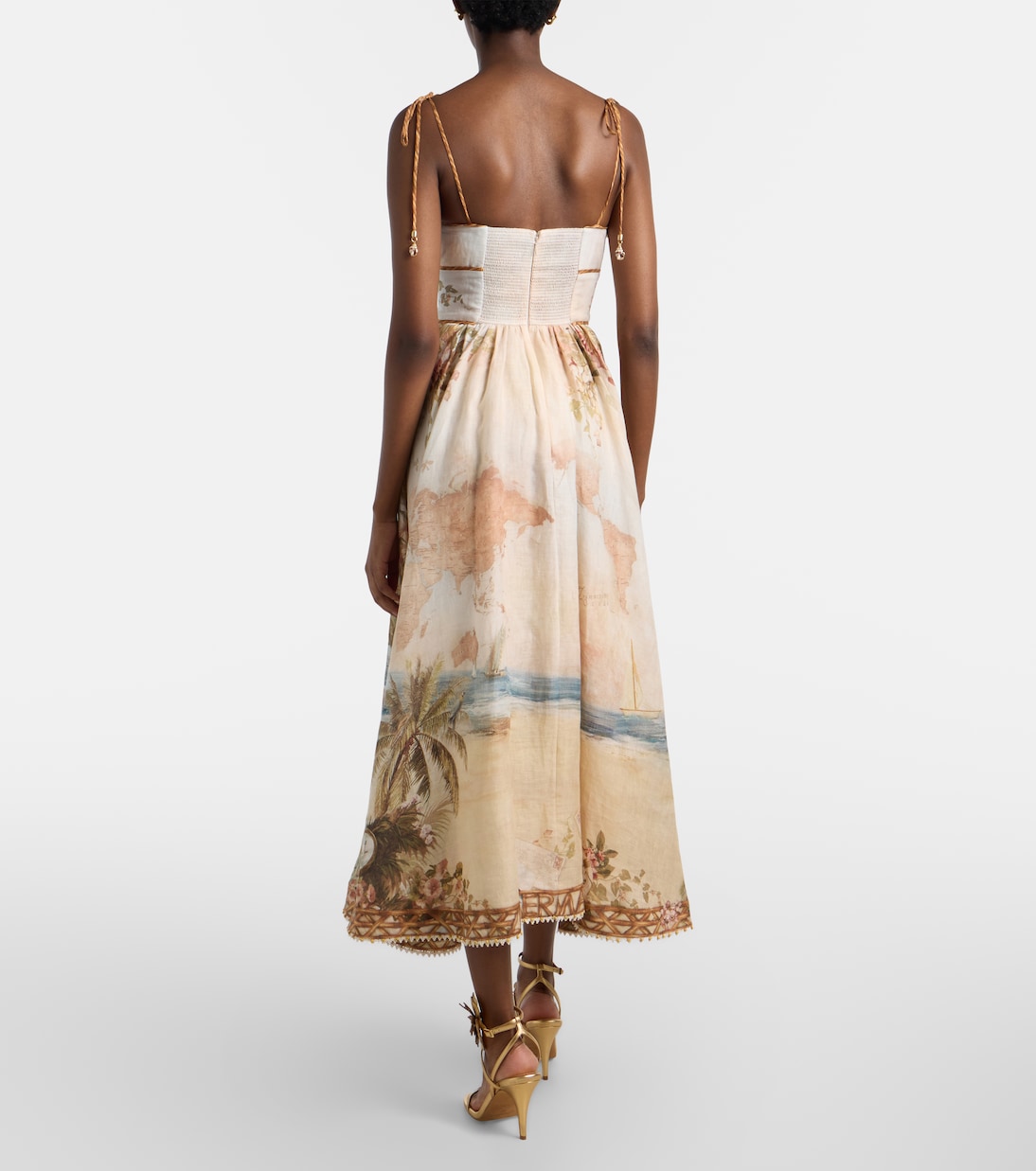 Mahon printed linen midi dress | Zimmermann