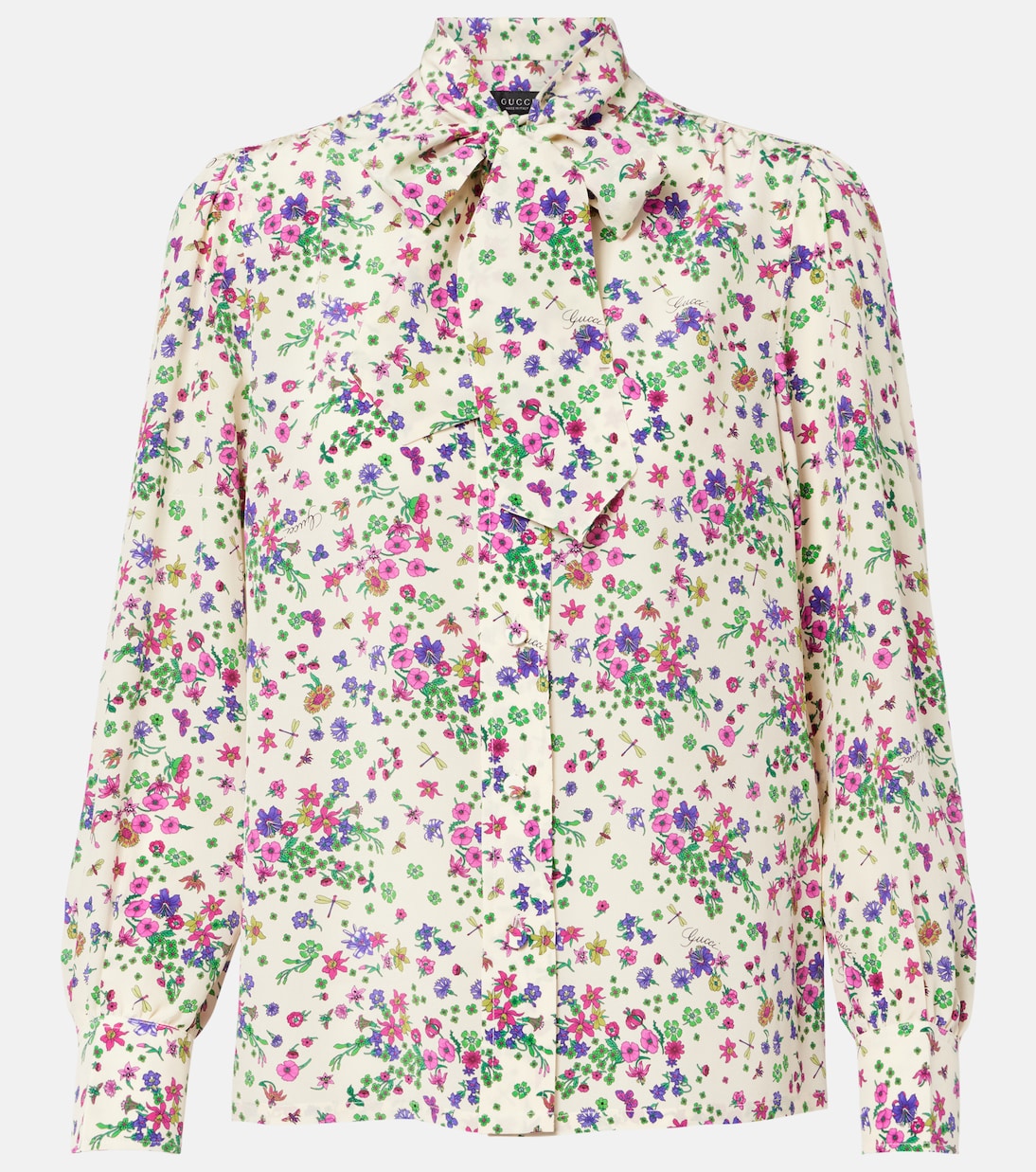 Floral tie-neck silk shirt | Gucci