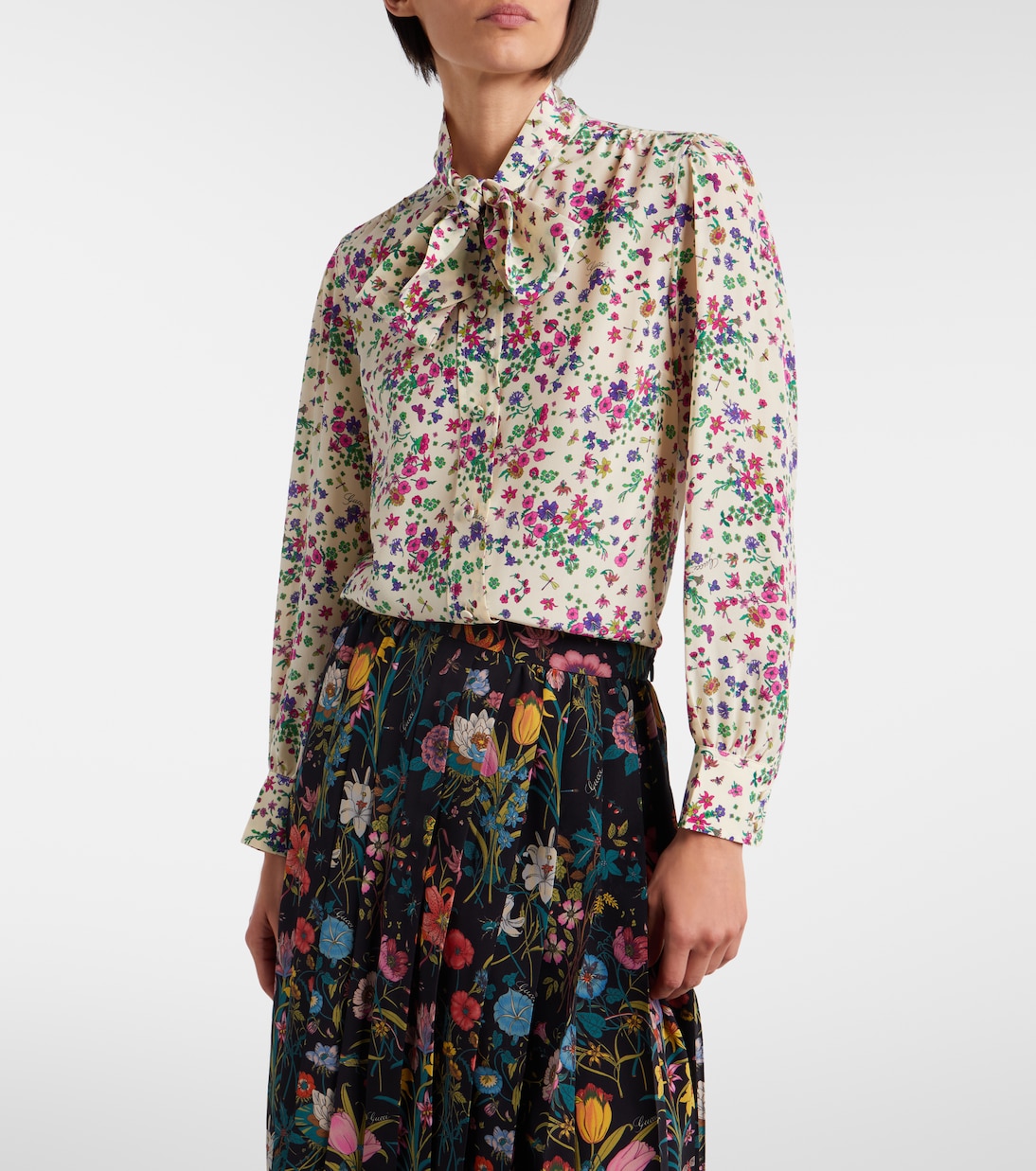 Floral tie-neck silk shirt | Gucci