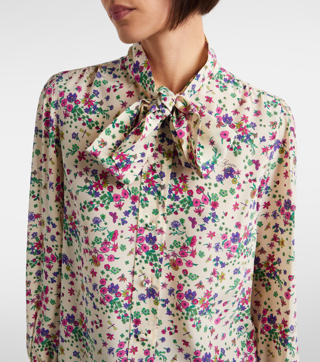 Floral tie-neck silk shirt | Gucci