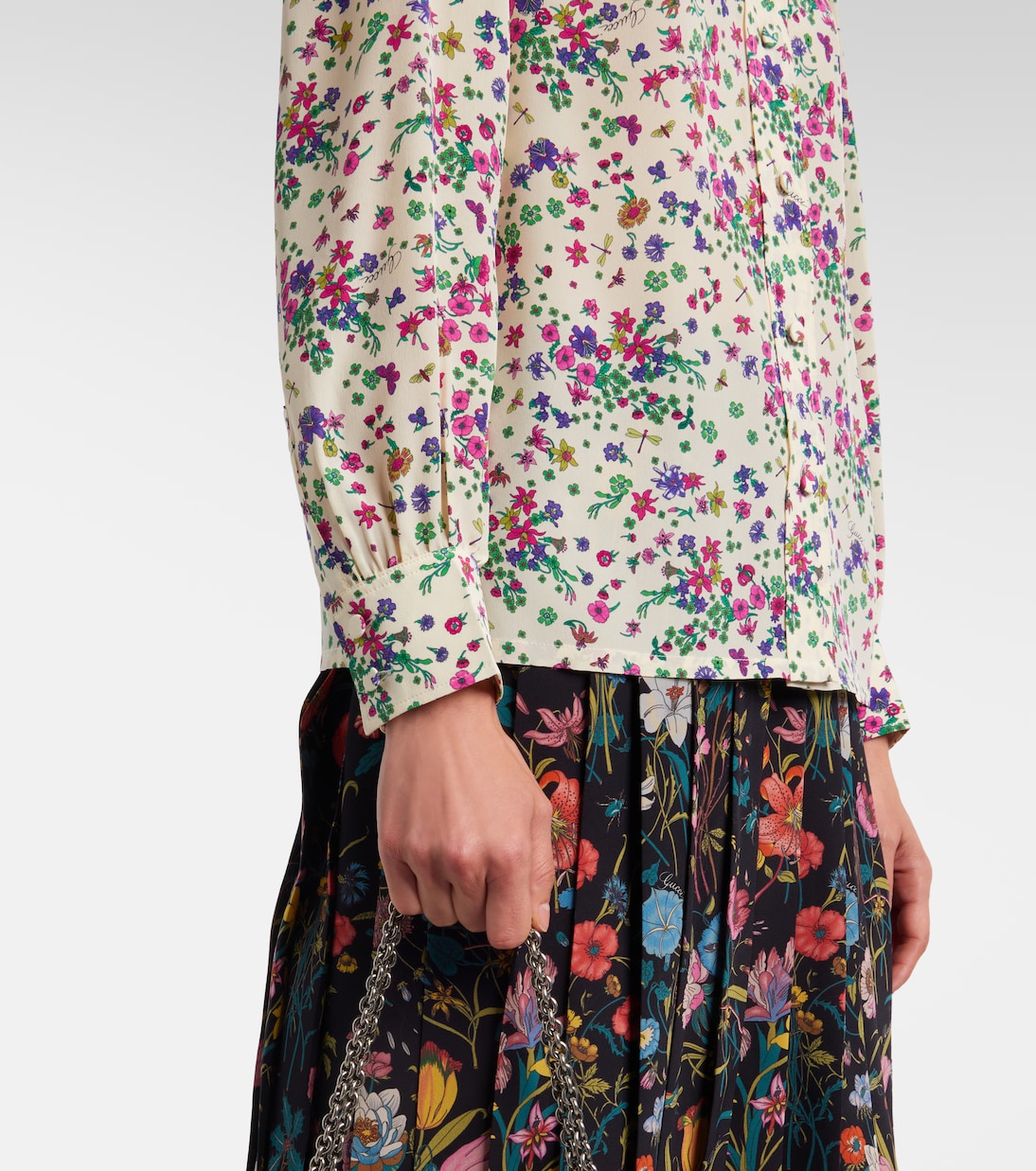 Floral tie-neck silk shirt | Gucci