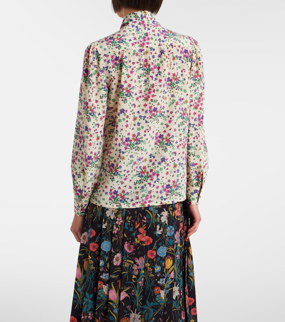 Floral tie-neck silk shirt | Gucci