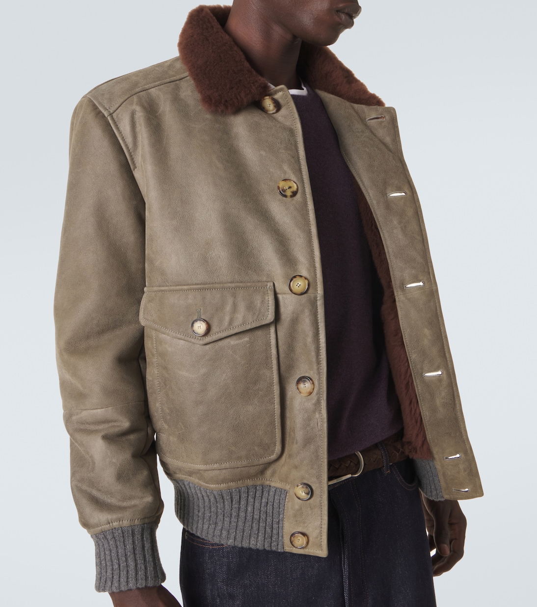 Shearling-lined leather blouson jacket | Brunello Cucinelli