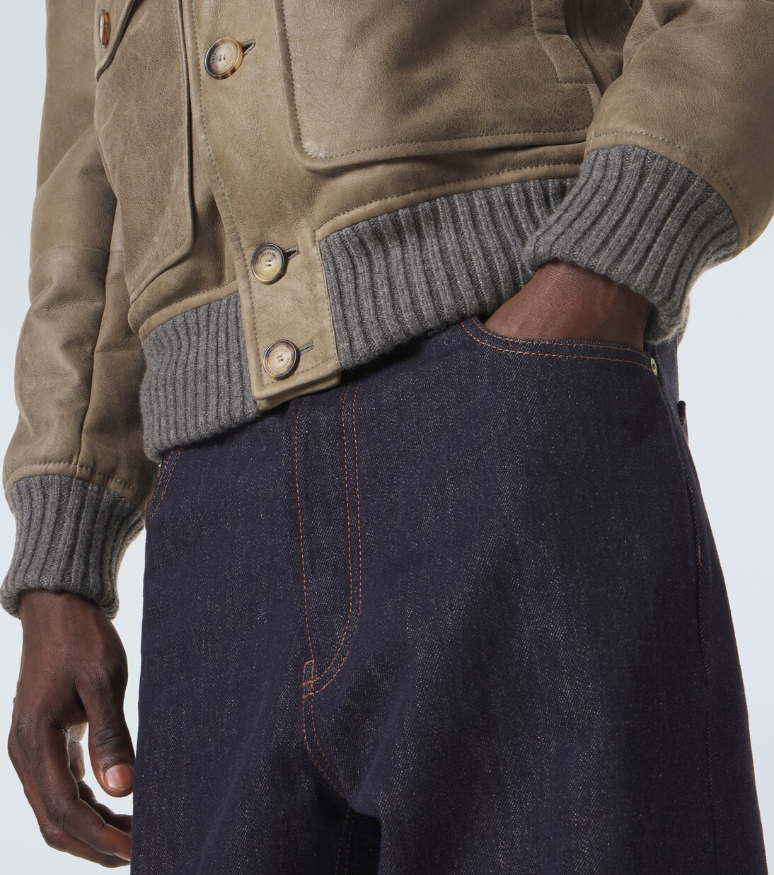 Shearling-lined leather blouson jacket | Brunello Cucinelli