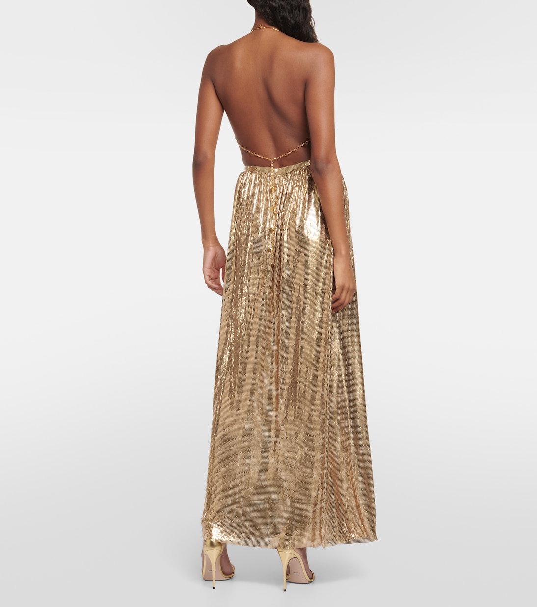 High-rise metallic mesh maxi skirt | Rabanne