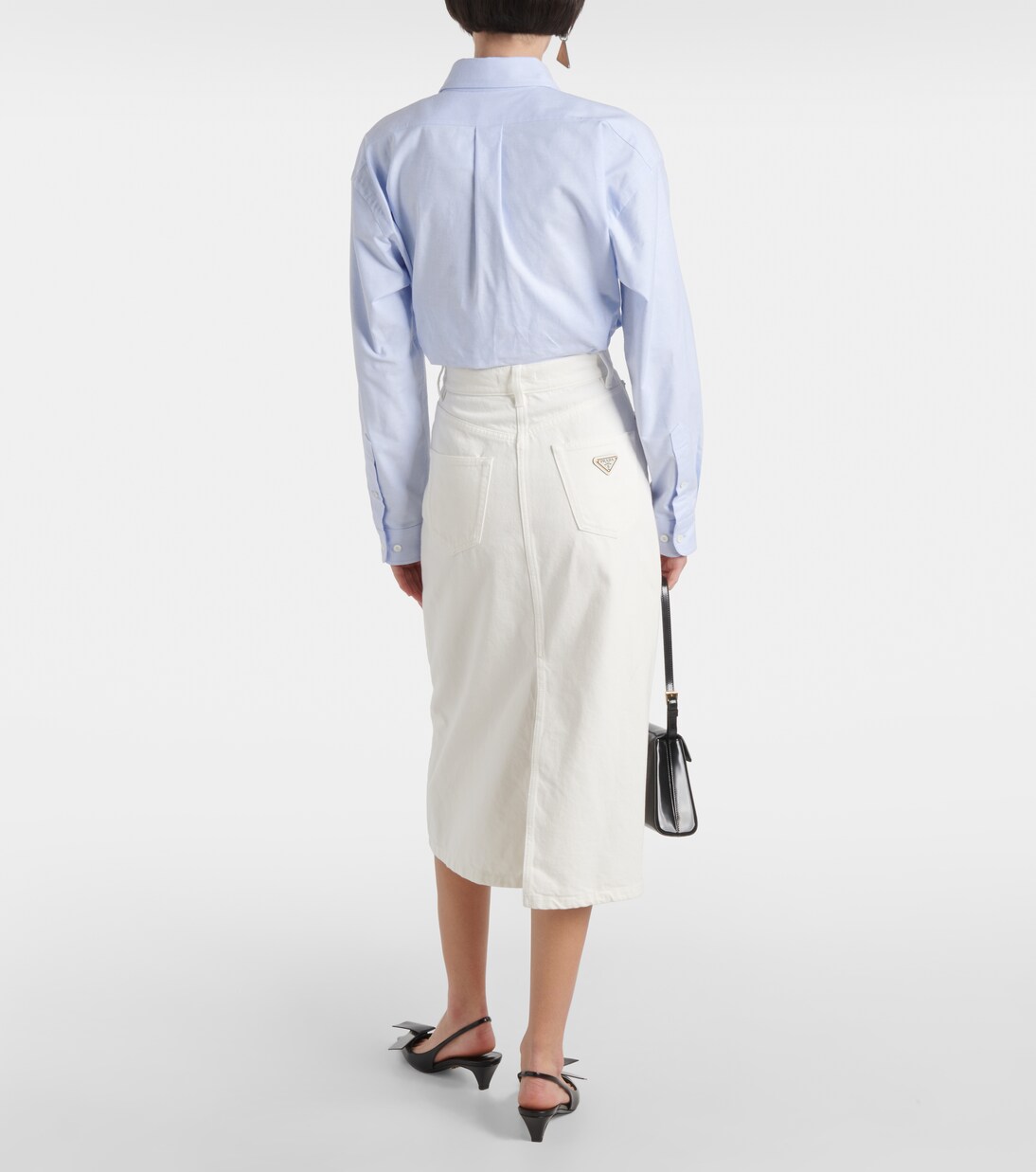 High-rise denim midi skirt  | Prada