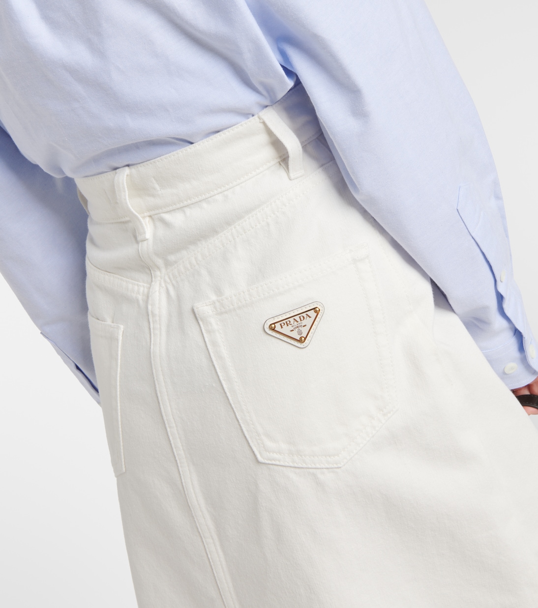 High-rise denim midi skirt  | Prada