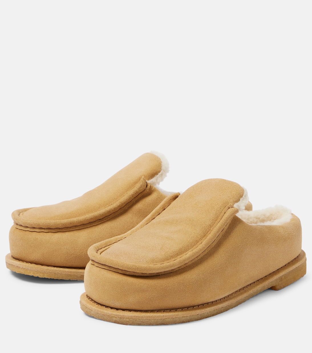 Slippers aus Veloursleder mit Shearling | JW Anderson