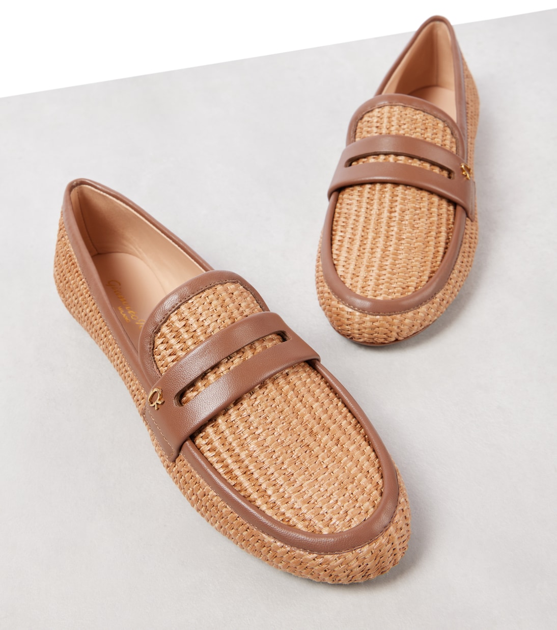 Leather-trimmed raffia loafers | Gianvito Rossi