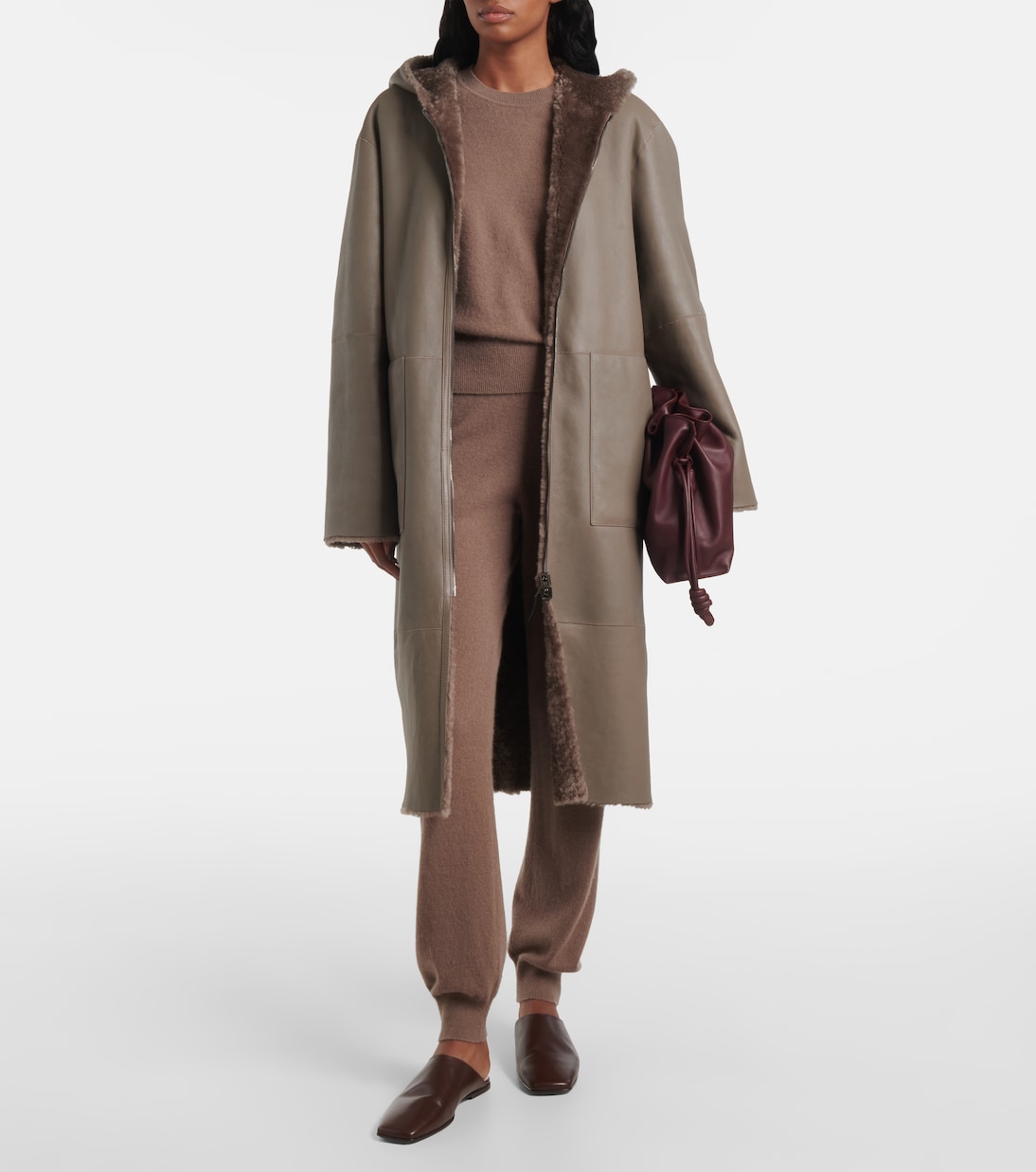 Manteau à capuche réversible en shearling et cuir | Joseph