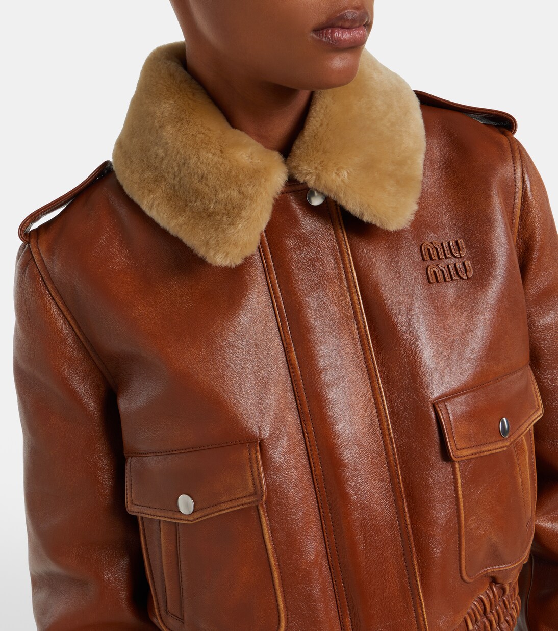 Veste en cuir et shearling | Miu Miu