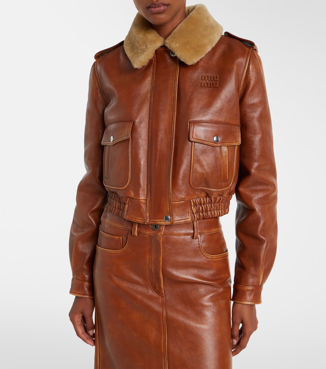 Veste en cuir et shearling | Miu Miu