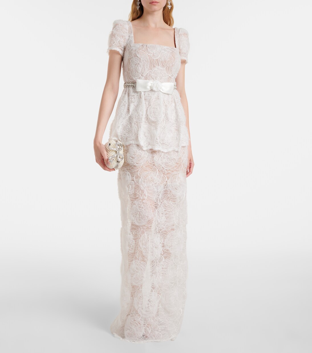 Robe longue en tulle et dentelle | Self-Portrait