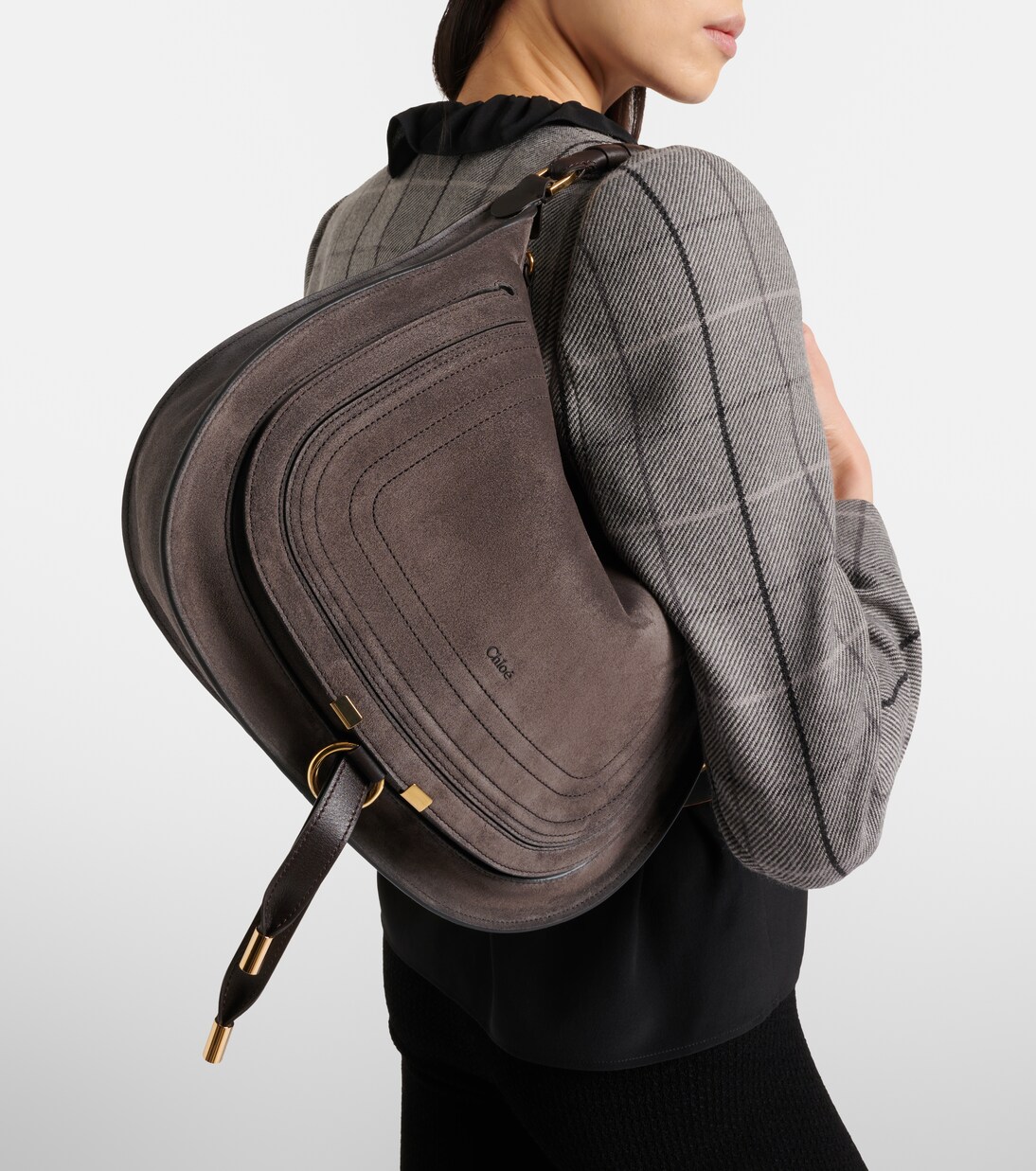 Marcie leather-trimmed suede shoulder bag | Chloé