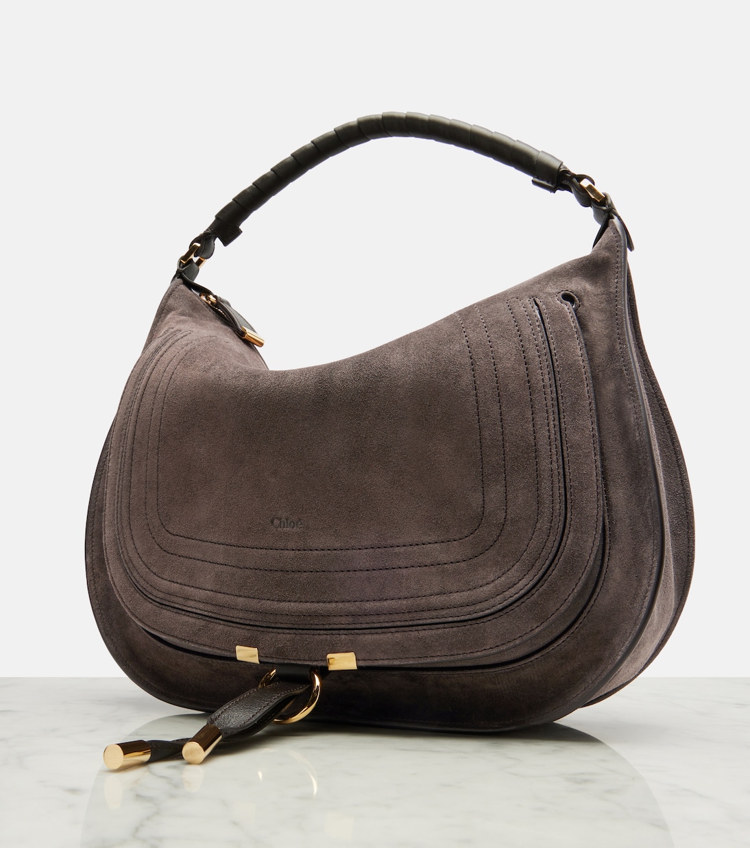 Marcie leather-trimmed suede shoulder bag | Chloé