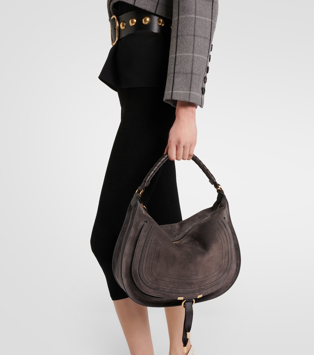 Marcie leather-trimmed suede shoulder bag | Chloé