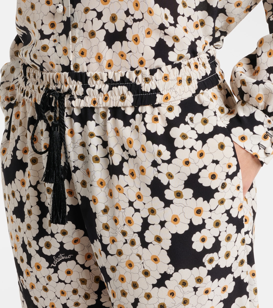 Floral silk crêpe de chine wide-leg pants | Valentino