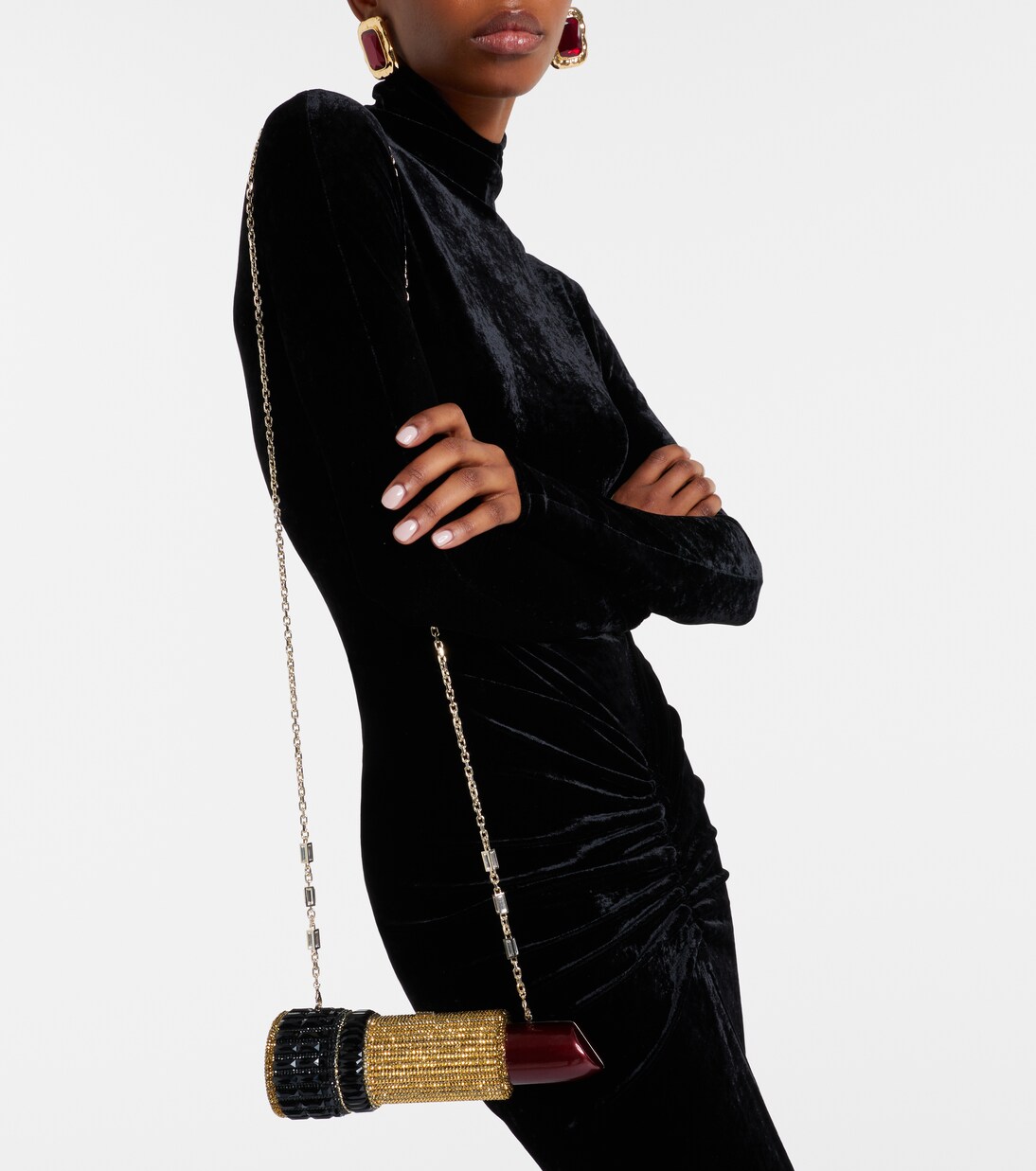 Lipstick Burgundy Glitter clutch | Judith Leiber Couture