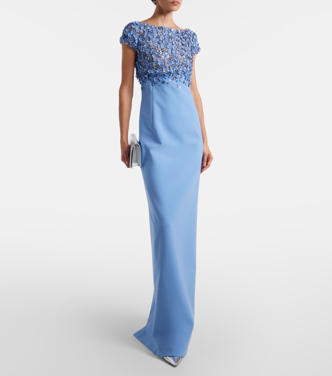 Robe Porcelain Flower en laine mélangée à ornement | Oscar de la Renta