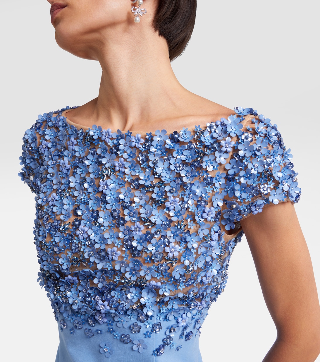 Robe Porcelain Flower en laine mélangée à ornement | Oscar de la Renta