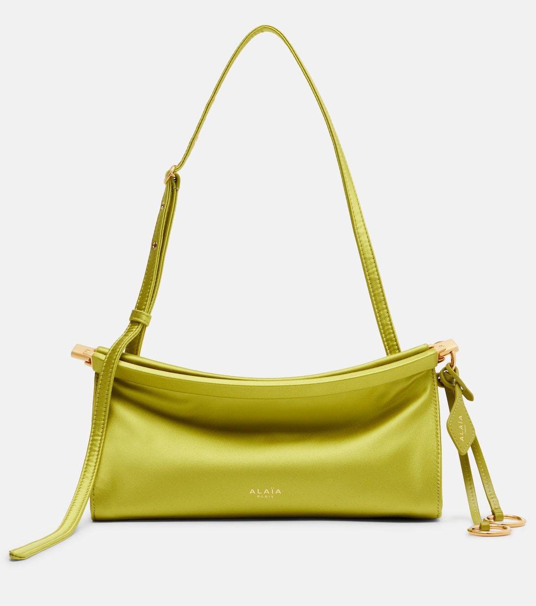 Le Click East West Small leather-trimmed satin shoulder bag | Alaïa