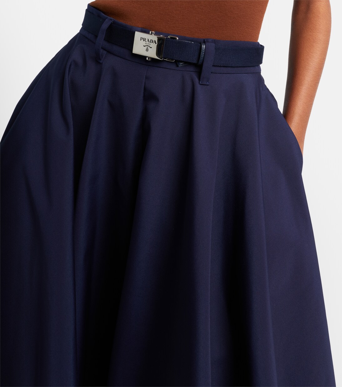 Belted poplin midi skirt | Prada