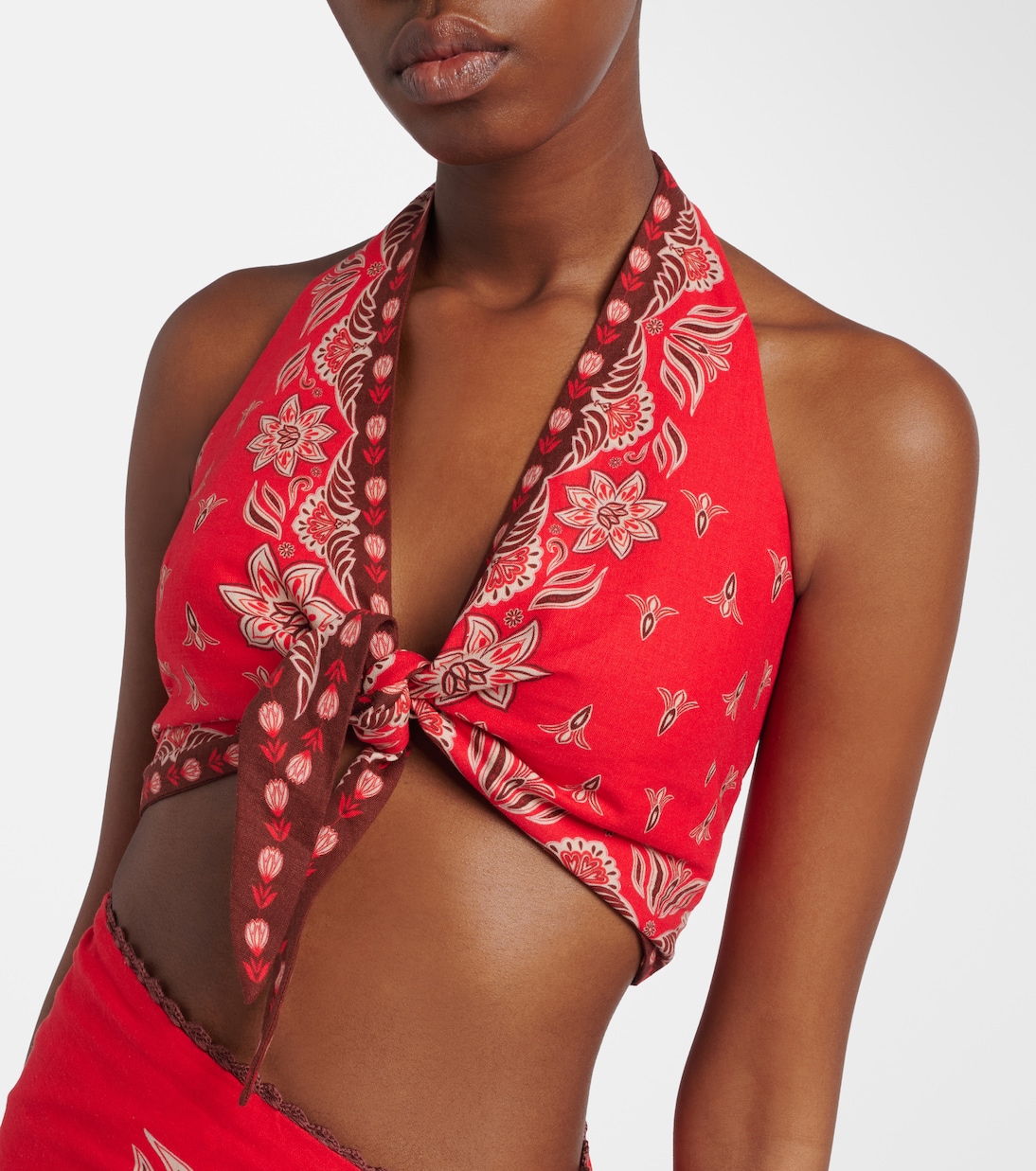 Ainika Garden halterneck linen-blend crop top | Farm Rio